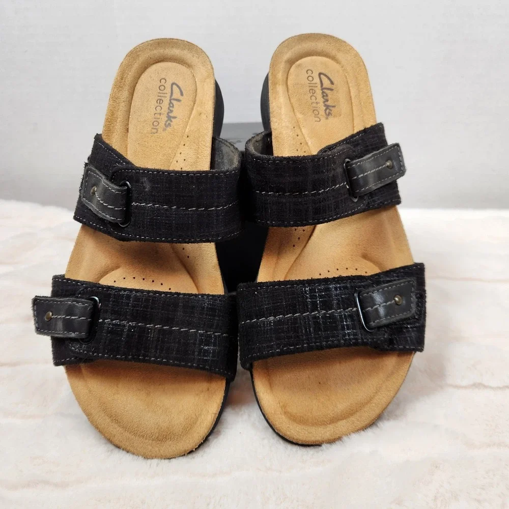 Clarks Collection Womens Mira Tide Black Slide Sandals Sz 8 M  Casual Minimalist